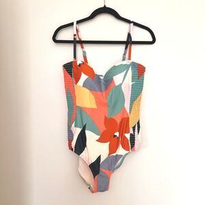 Laundry by Shelli Segal Floral Smocked One Piece Swimsuit Multi Color Womens M